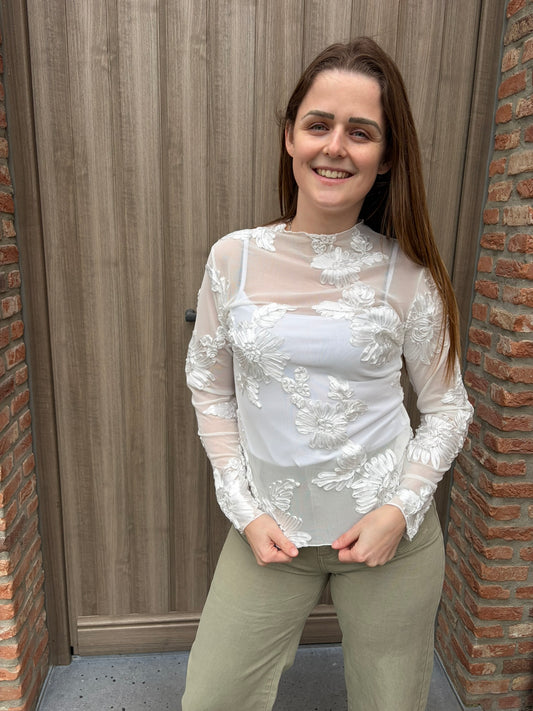 Top Fleur wit